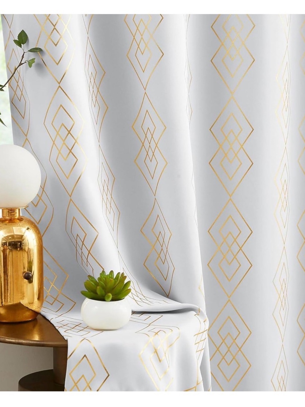 New 100% Blackout Curtains - Gold on Grey Metallic